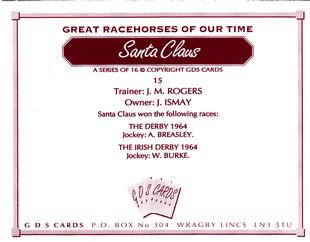 2000 GDS Cards Great Racehorses of Our Time #15 Santa Claus Back